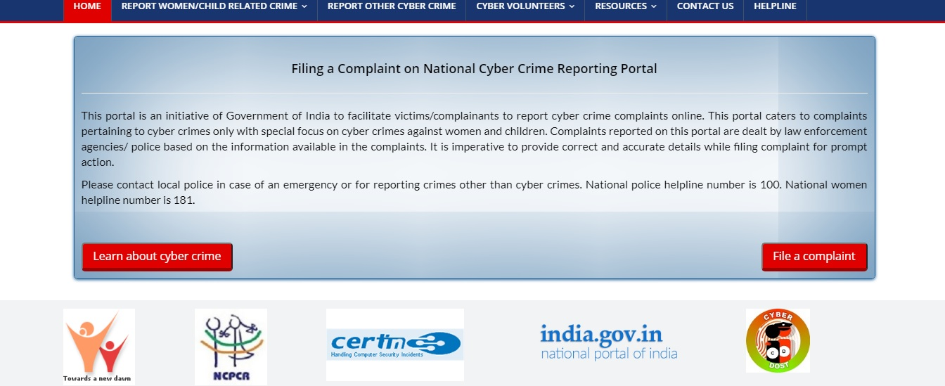 Filing a Complaint on the Cybercrime Portal